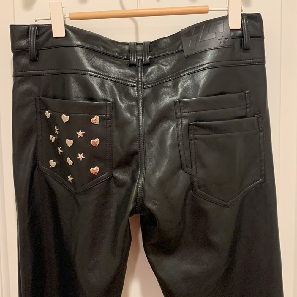 YLSK leather and PU blend bedazzled pocket pants